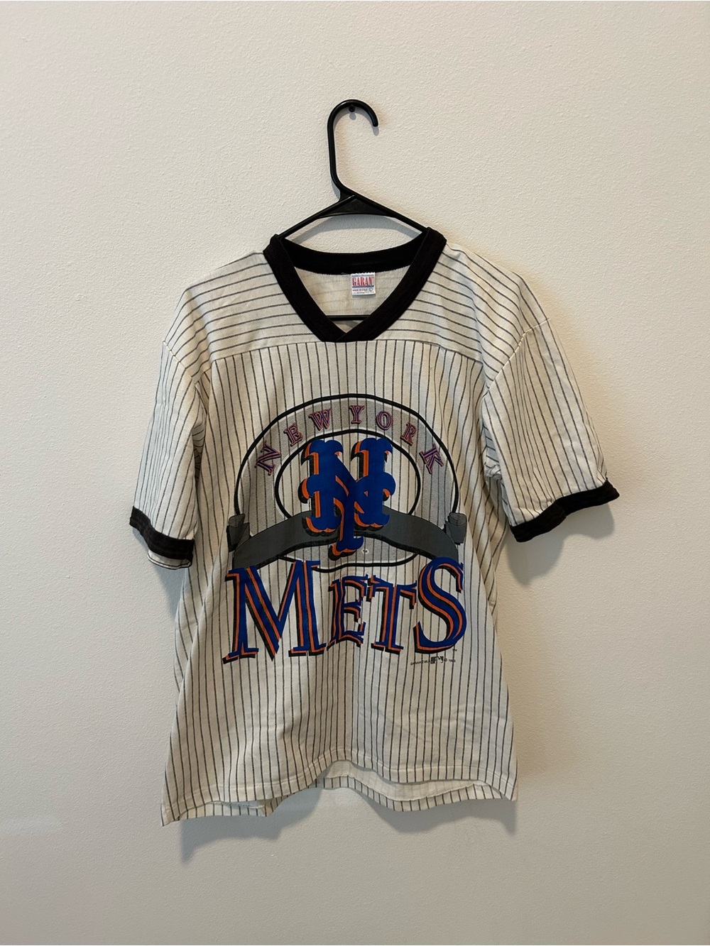 Vintage 1990’s New York Mets Short Sleeve Pinstripe Tee - White/Black